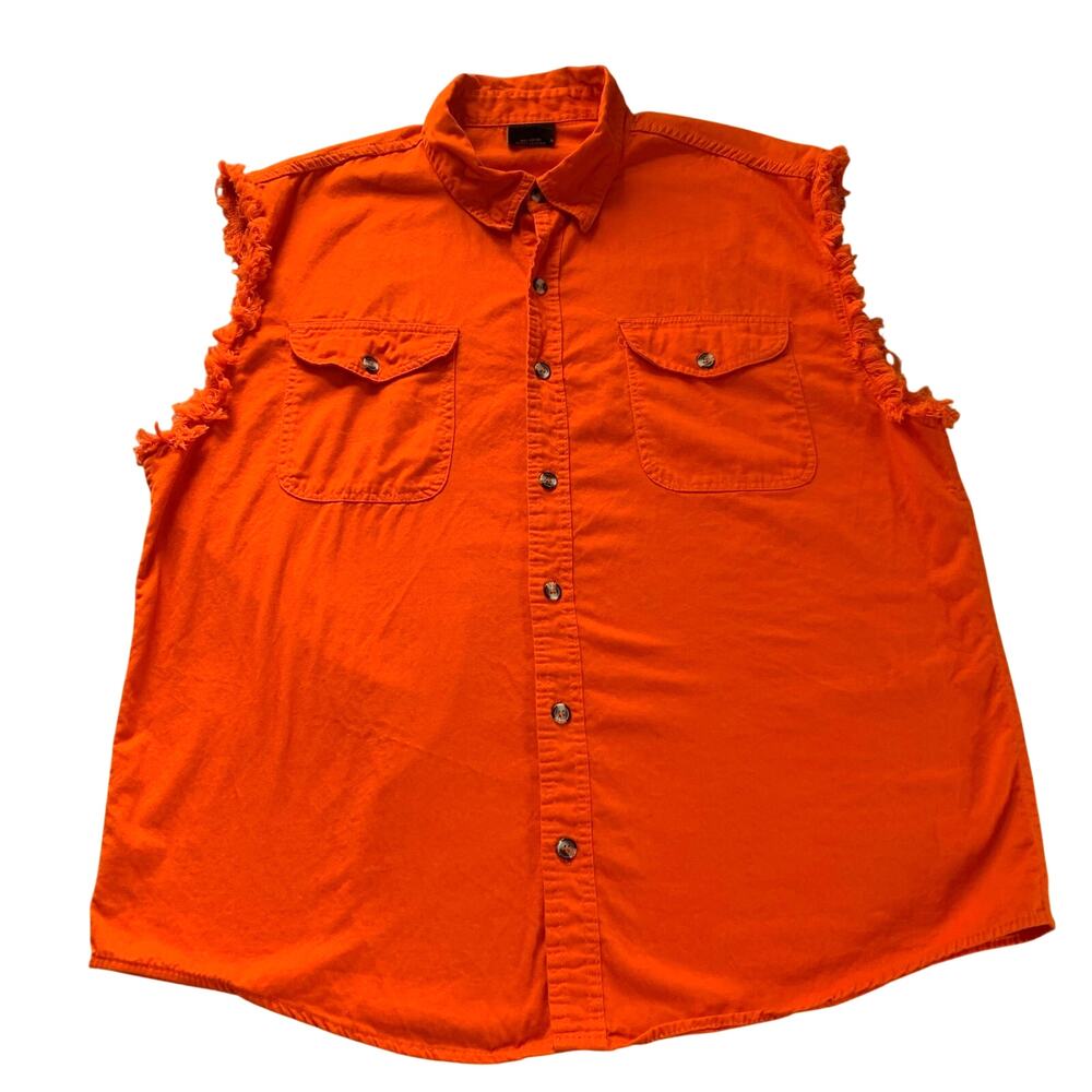 Milwaukee Cut Loose Afterburn Orange Sleeveless Shirt 100% Cotton Button Up 5XL